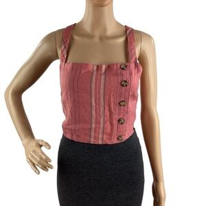 Chaser Striped Button Crop Tank Top Pink Size S